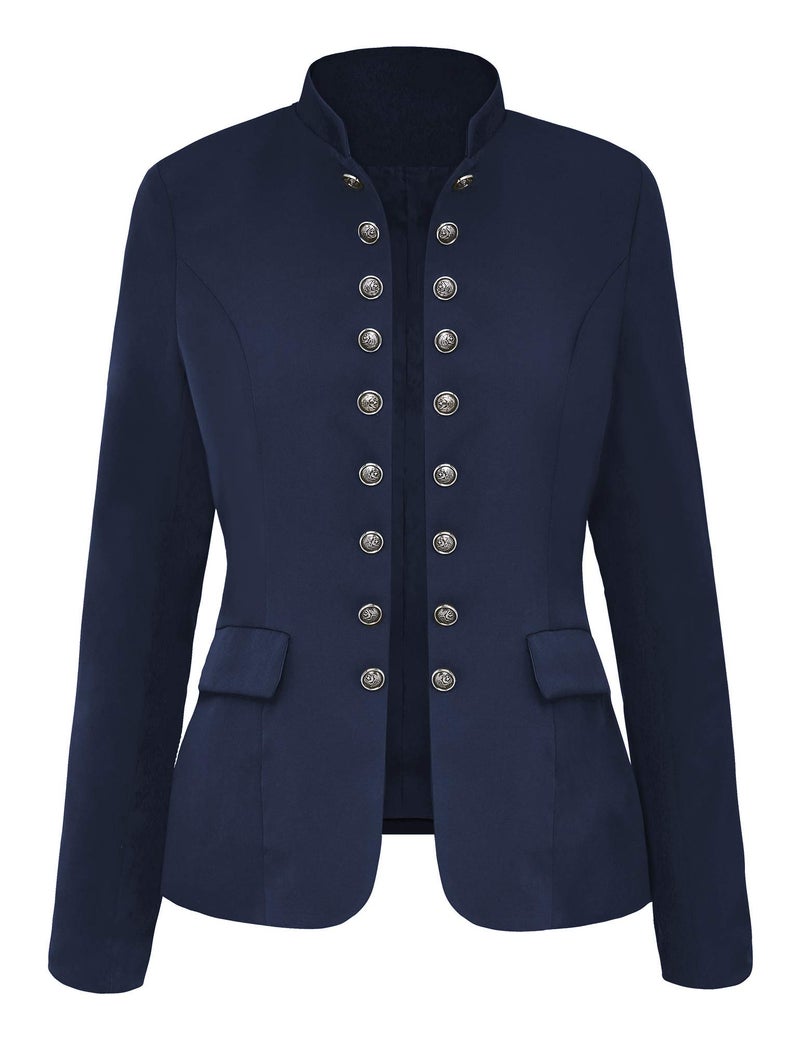 GRAPENT Women's Business Casual Buttons Pockets Open Front Blazer Suit Cardigan Outerwear Navy Blue Small (Fits US 4-US 6) - Image 2
